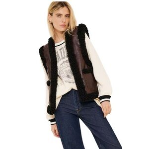NWT WeWoreWhat Brown Black Reversible Fuzzy Relaxed Vest, Size Small